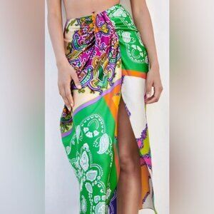 Zara Nod Paisley Colorful Satin Midi Skirt